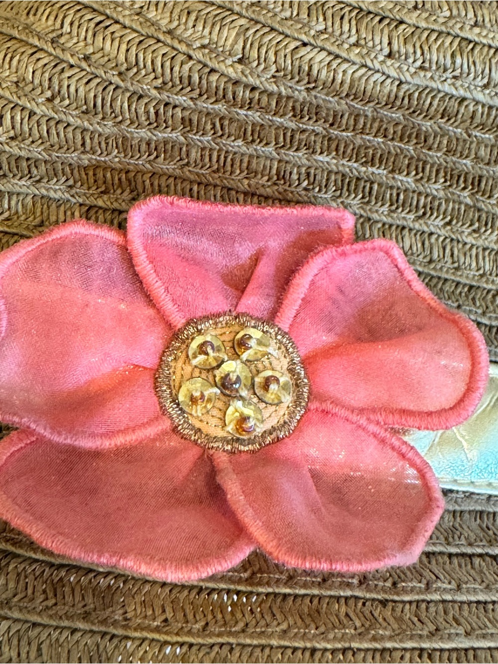 Gymboree Straw Hat Summer Brown Gold Pink Flower Bling Sun Hat - Picture 5 of 6